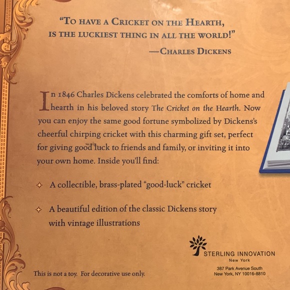 Charles Dickens ‘The Cricket on the Hearth’ Book & Brass Plated Cricket Gift Set - Picture 9 of 10